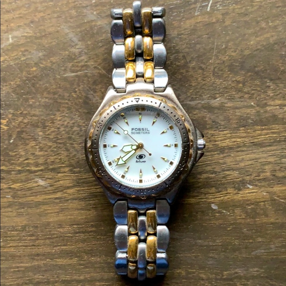 Fossil blue watch two-tone stainless steel 50m